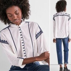 Lucky Brand Embroidered Button Blouse, Medium